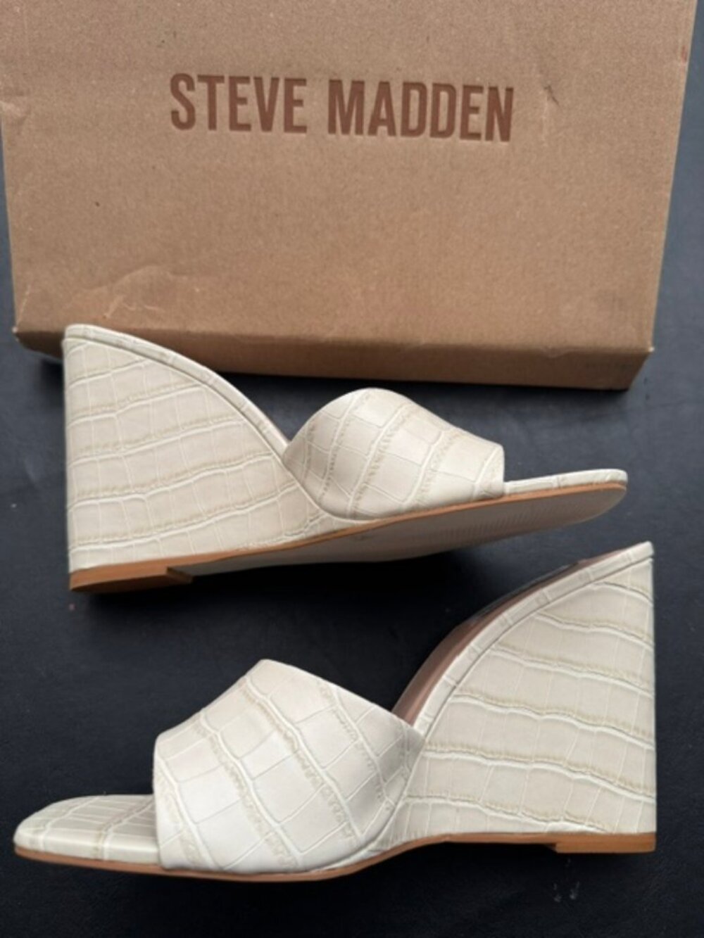 Steve Madden Veles Wedge Sandal Bone Croco VELE01S1-264 Women's Size 10 M/NIB